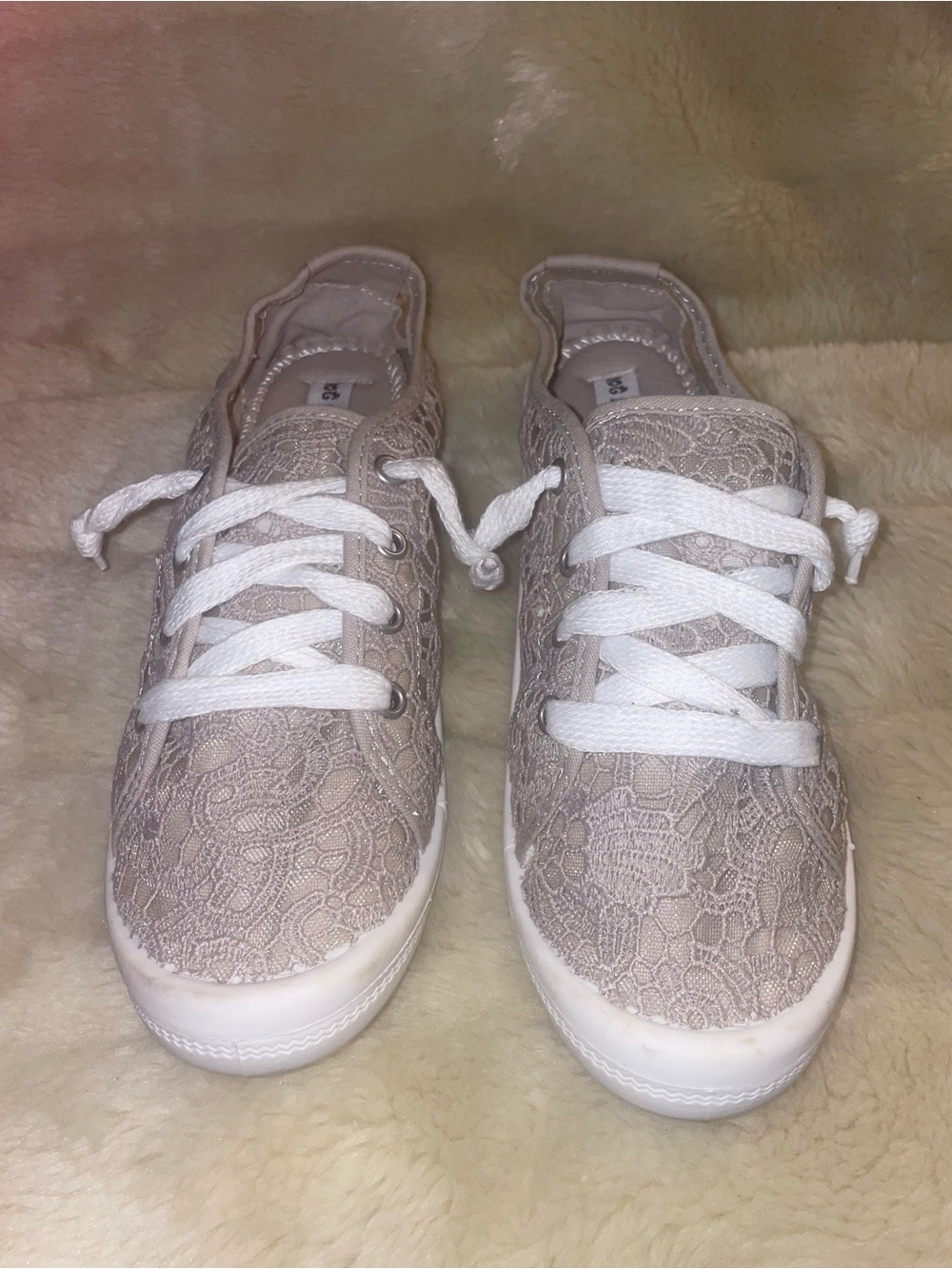 Not Rated Lace-Overlay Sneakers in Light Beige with White Laces new without box
